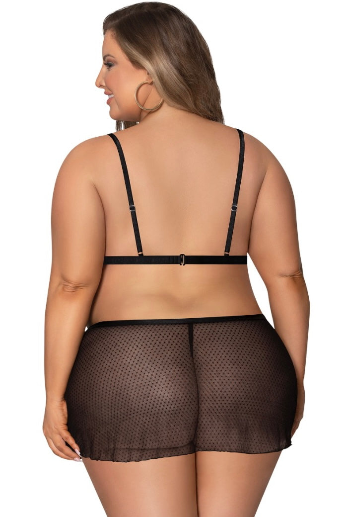 Strappy Bralette w/Flirty Thong Skirt - Curvynlingerie Plus Size 