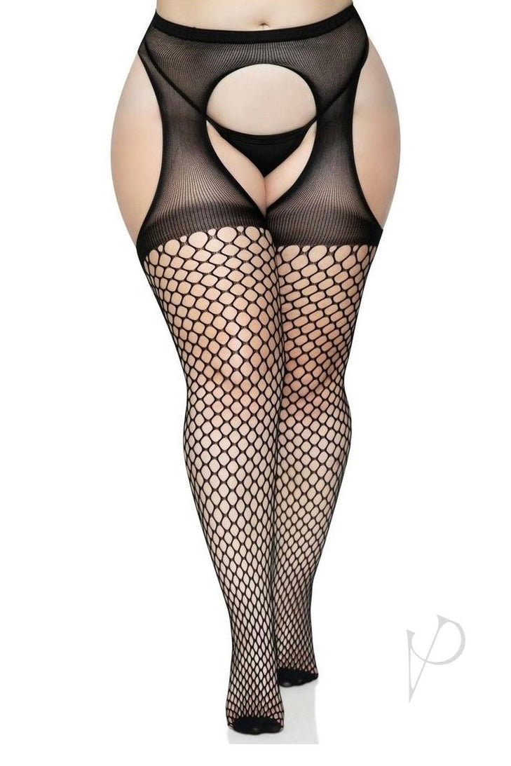 Oval Net Suspender Hose With Opaque Top - Curvynlingerie Plus Size 