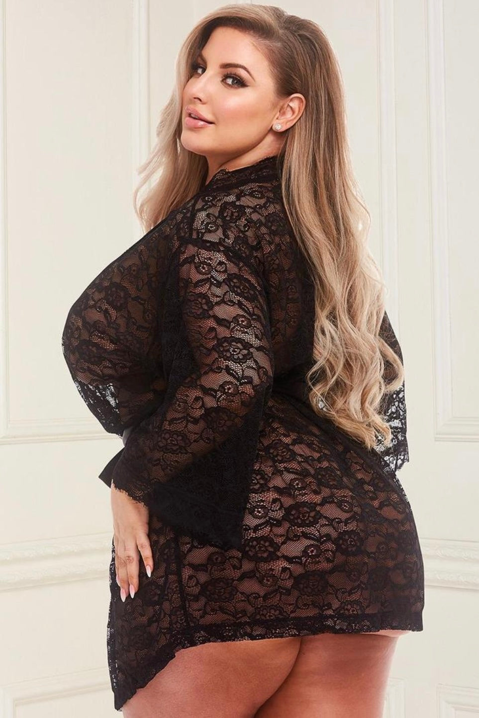 Lace robe Black - Curvynlingerie Plus Size 