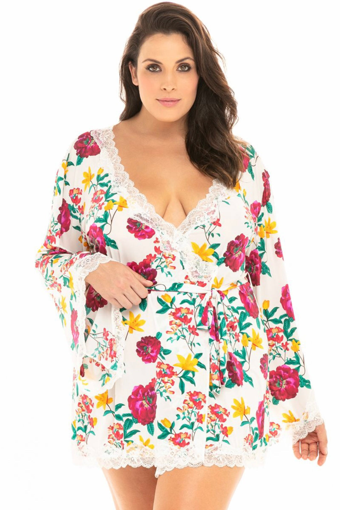 Robe Reina floral white - Curvynlingerie Plus Size 