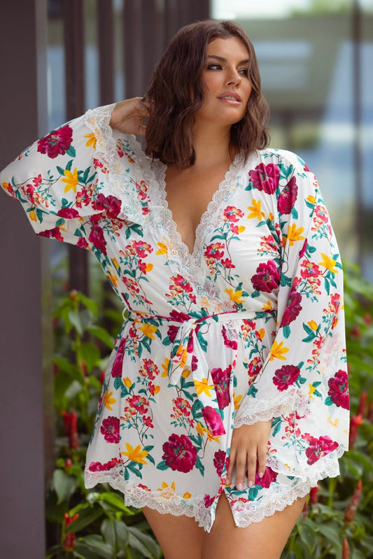 Robe Reina floral white - Curvynlingerie Plus Size 