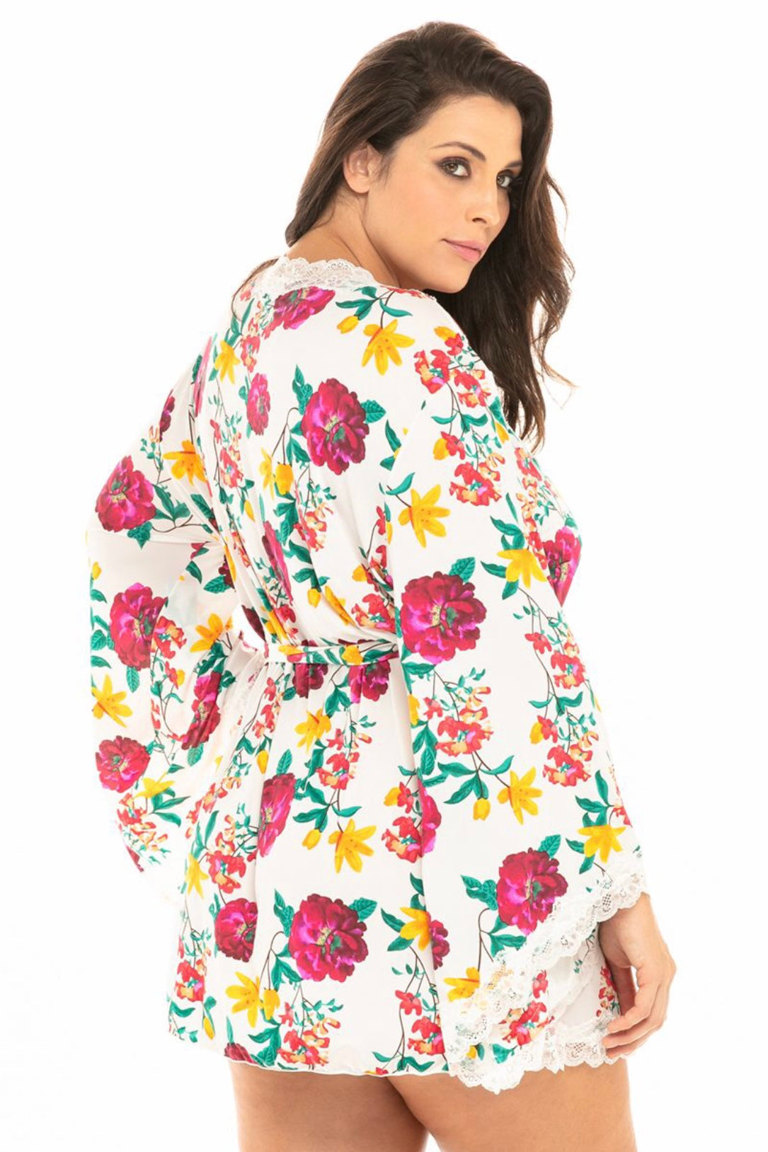 Robe Reina floral white - Curvynlingerie Plus Size 