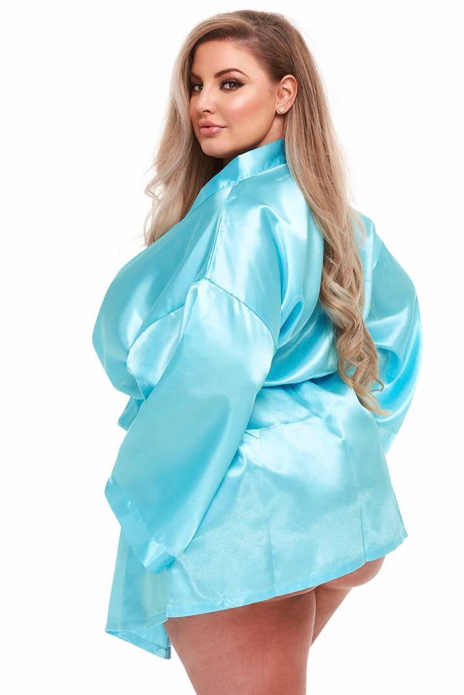 All satin robe Turquoise - Curvynlingerie Plus Size 