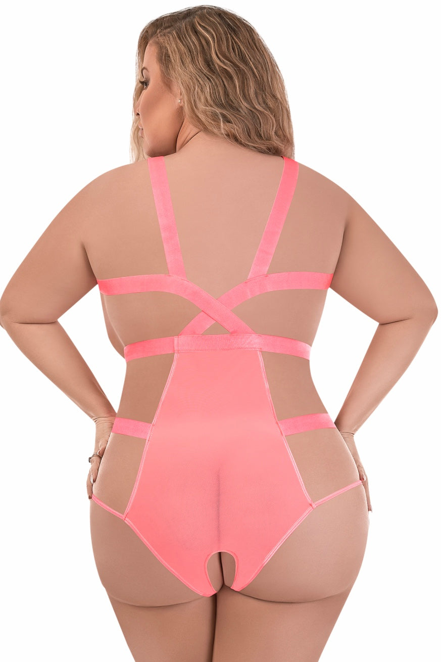 Cupless strap teddy coral - Curvynlingerie Plus Size 