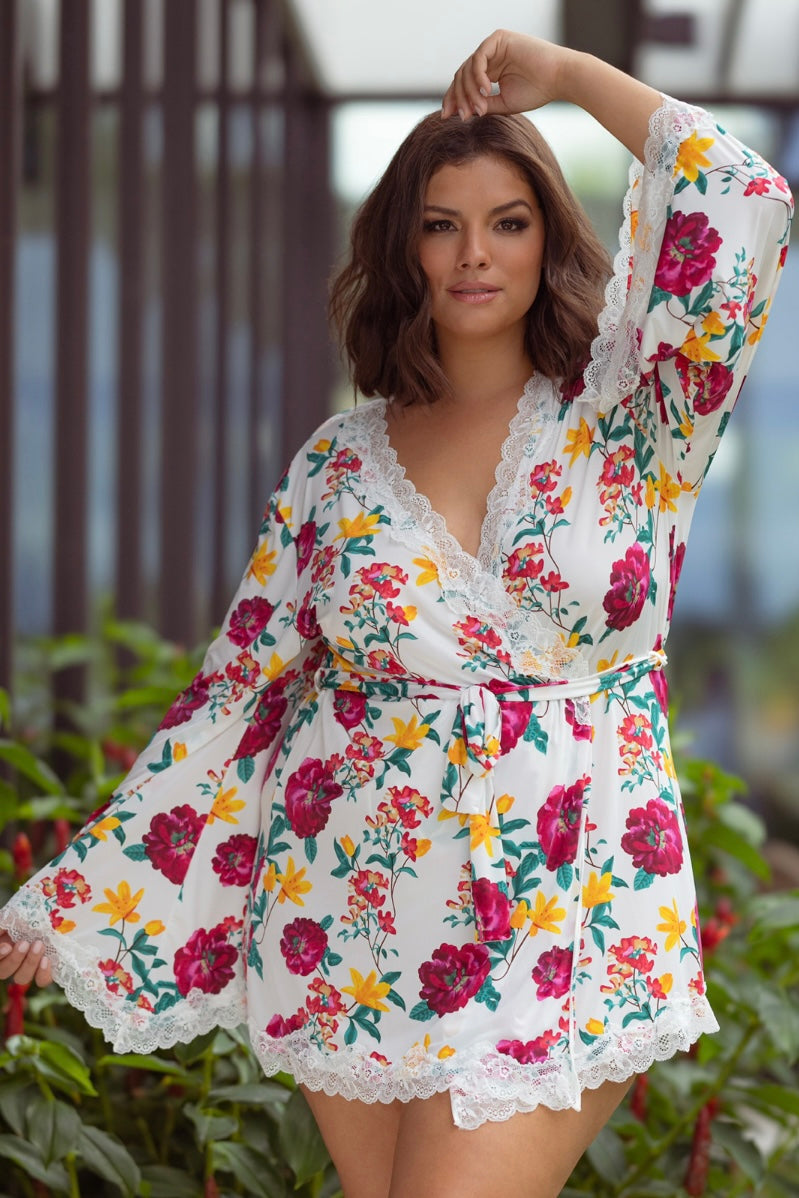 Robe Reina floral white - Curvynlingerie Plus Size 