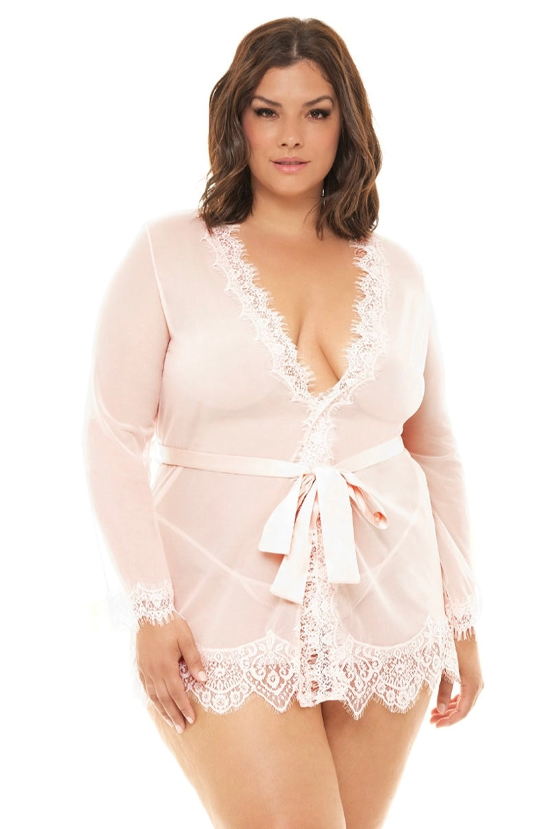 Eyelash robe Provence peach - Curvynlingerie Plus Size 