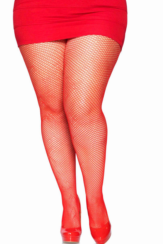 Nylon Fishnet Pantyhose Red - Curvynlingerie Plus Size 