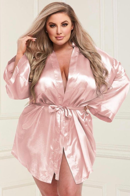 All satin robe Gold - Curvynlingerie Plus Size 