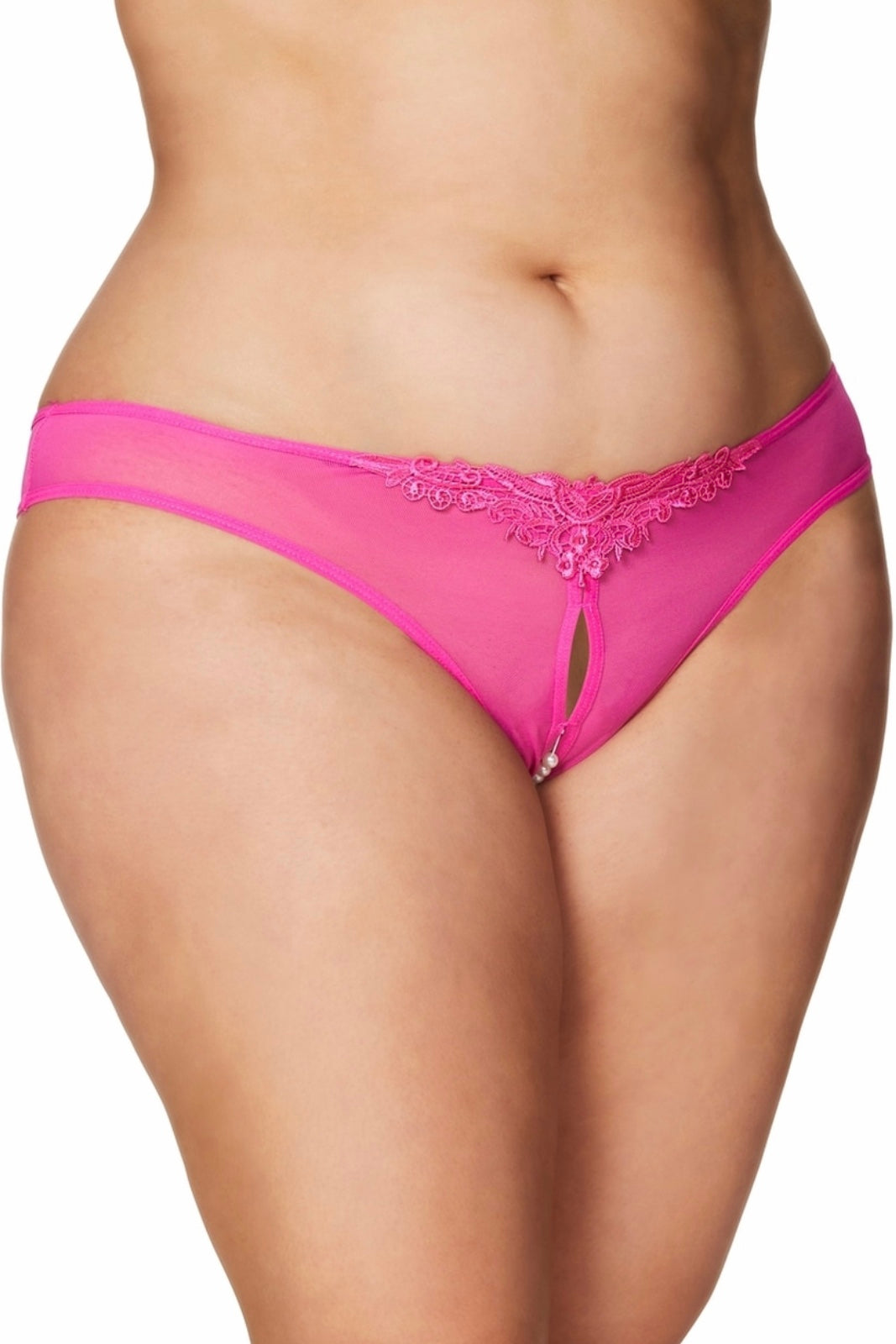 Crotchless Pearl Panty pink - Curvynlingerie Plus Size 