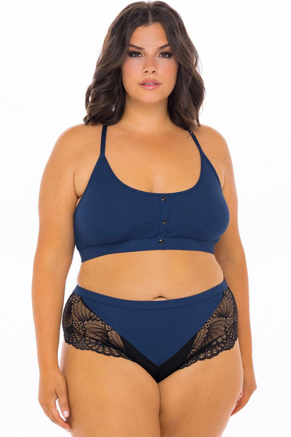 Bralette and boy short blue-black - Curvynlingerie Plus Size 