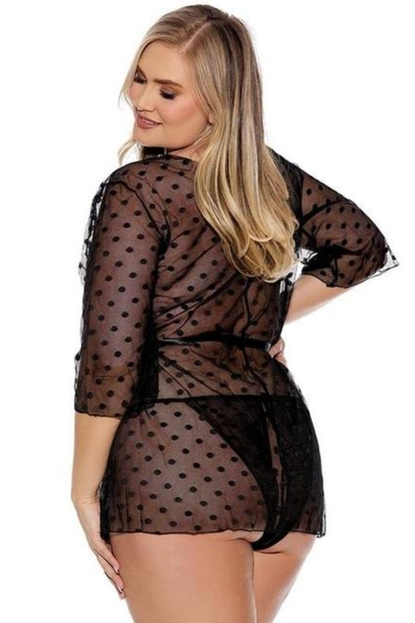 Sheer Polka Dot Robe - Curvynlingerie Plus Size 