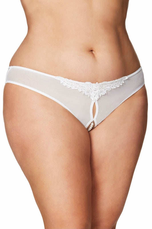 Crotchless Pearl Panty white - Curvynlingerie Plus Size 