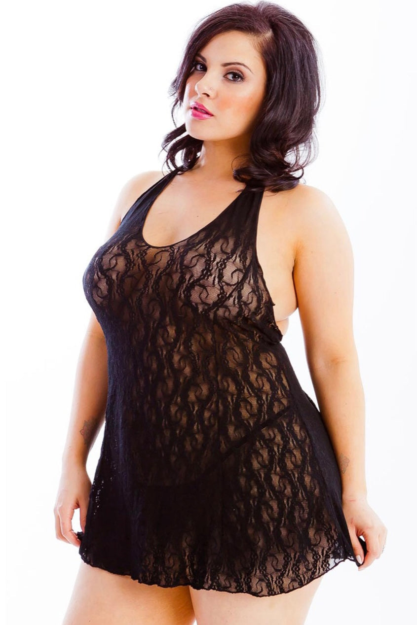 Lace halter mini dress - Curvynlingerie Plus Size 