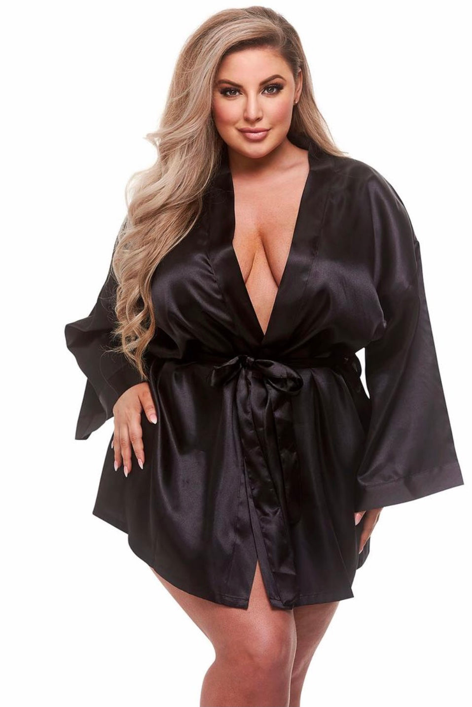 All satin robe Black - Curvynlingerie Plus Size 