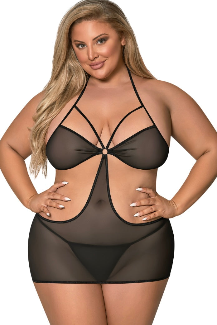 Cut Out Dress &amp; G-Set black - Curvynlingerie Plus Size 