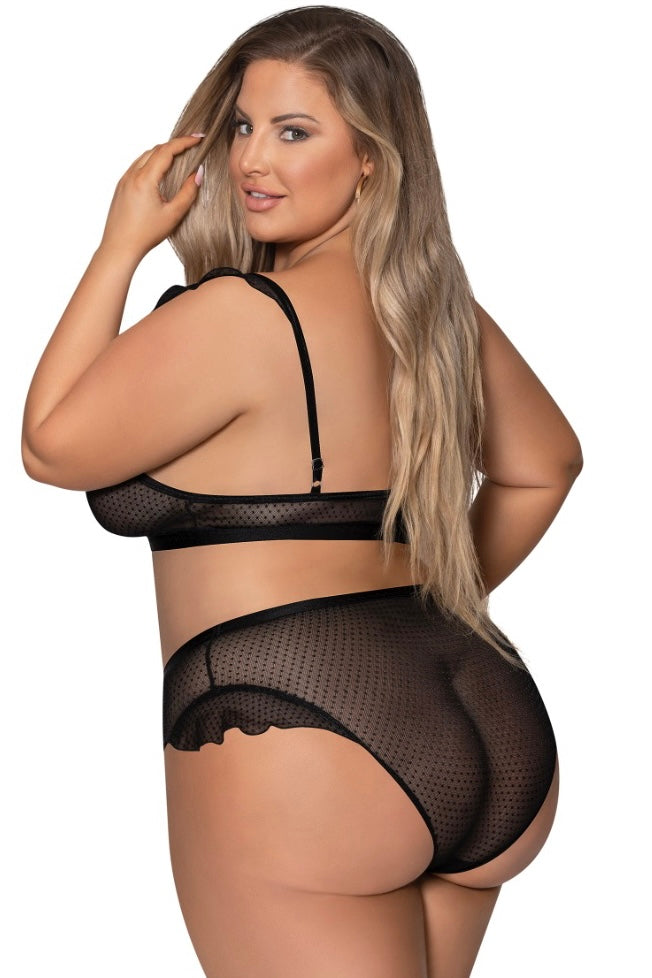 Flutter Sleeve Keyhole Bralette &amp; Panty Set - Curvynlingerie Plus Size 