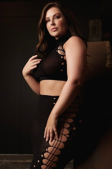 Two Piece with Turtleneck, Crop Top and Skirt - Curvynlingerie Plus Size 