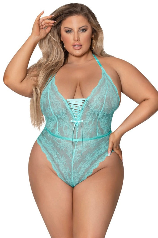 Strappy Back Teddy with Snap Crotch - Curvynlingerie Plus Size 