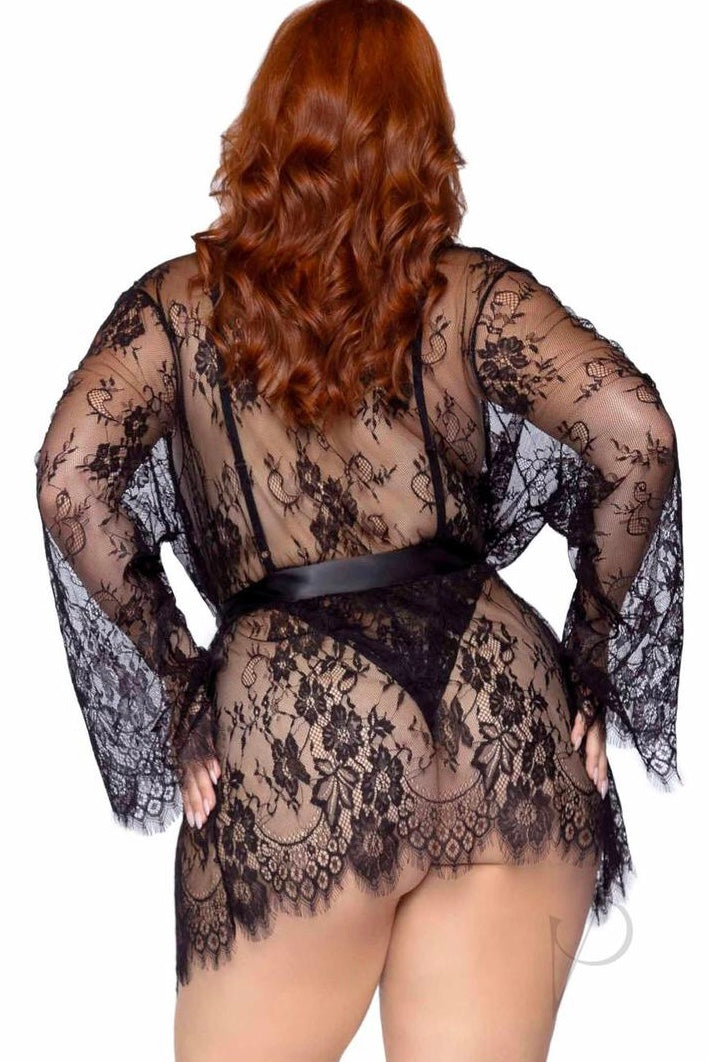 Floral Lace Teddy And matching robe - Curvynlingerie Plus Size 