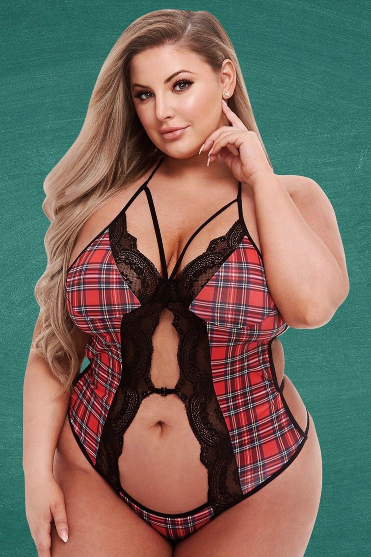 Schoolgirl peek a boo teddy - Curvynlingerie Plus Size 