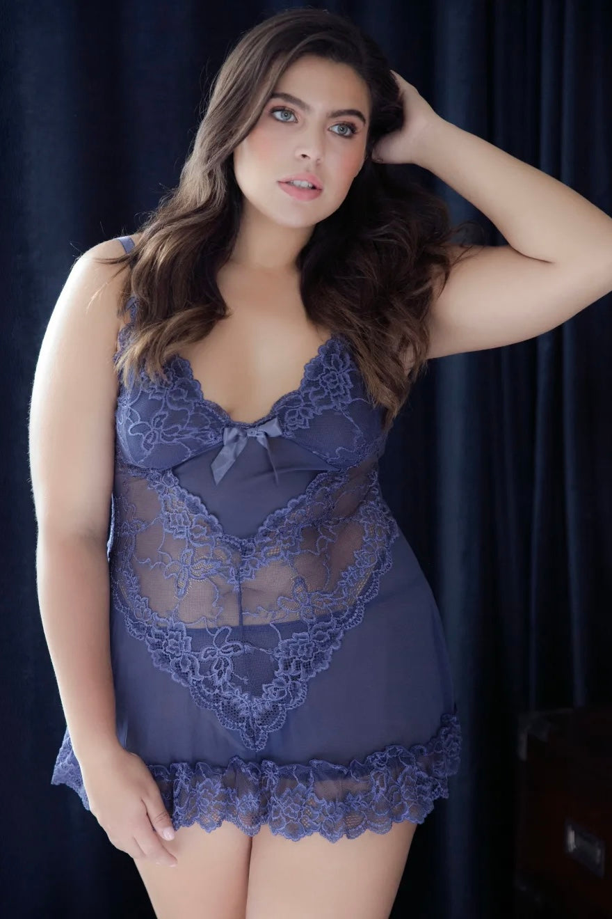 Valentine Babydoll estate blue - Curvynlingerie Plus Size 