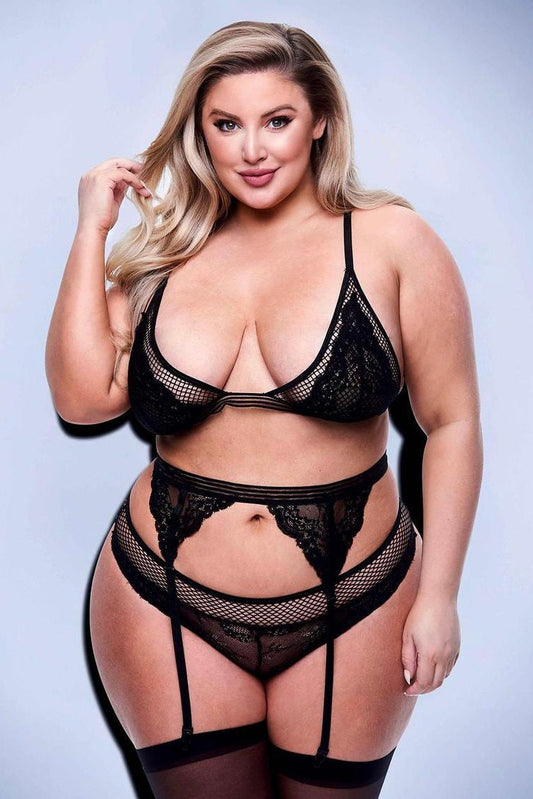 Mesh and lace bra black - Curvynlingerie Plus Size 