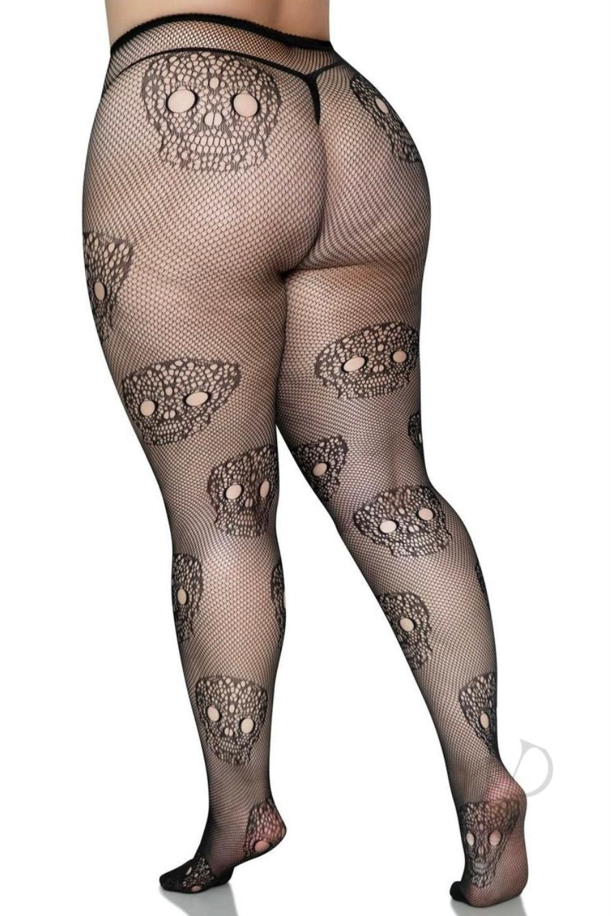 Lace Skull Fishnet Tights - Curvynlingerie Plus Size 