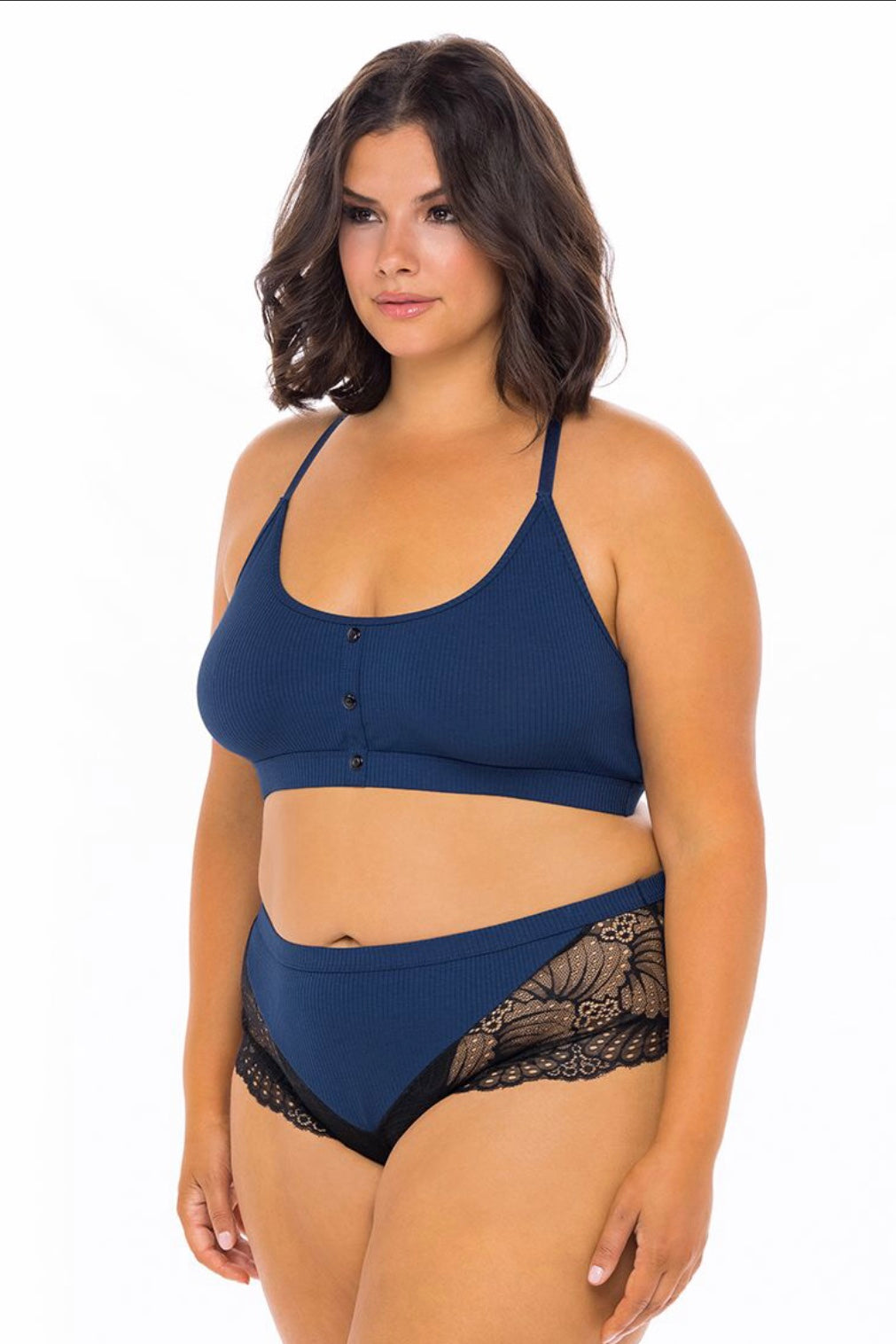 Bralette and boy short blue-black - Curvynlingerie Plus Size 