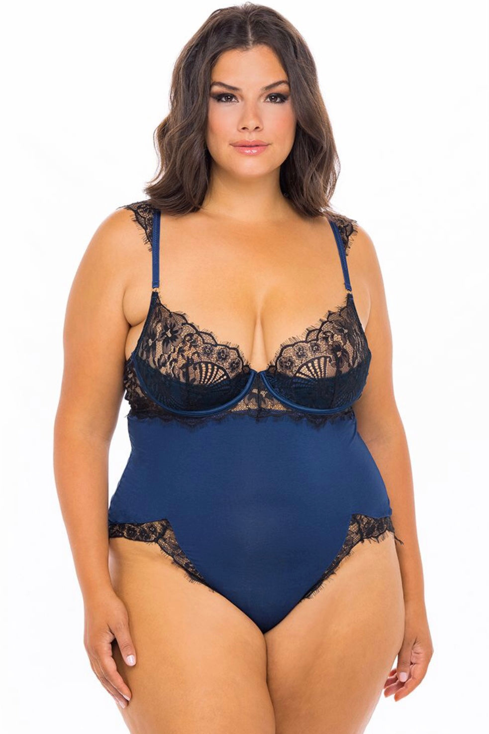 Nicole teddy blue -black - Curvynlingerie Plus Size 