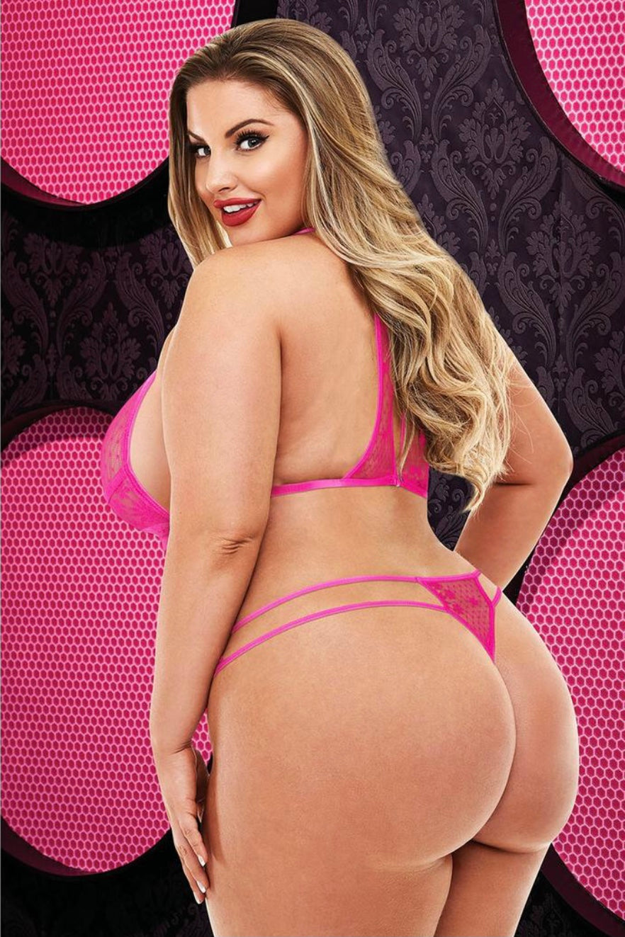 Sexy strappy bra set pink - Curvynlingerie Plus Size 