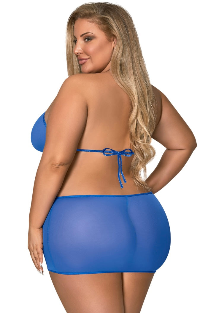 Cut Out Dress &amp; G-Set Cobalt - Curvynlingerie Plus Size 