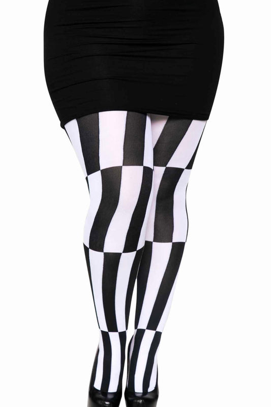 Woven Opaque Striped Optical Illusion Pantyhose - Curvynlingerie Plus Size 