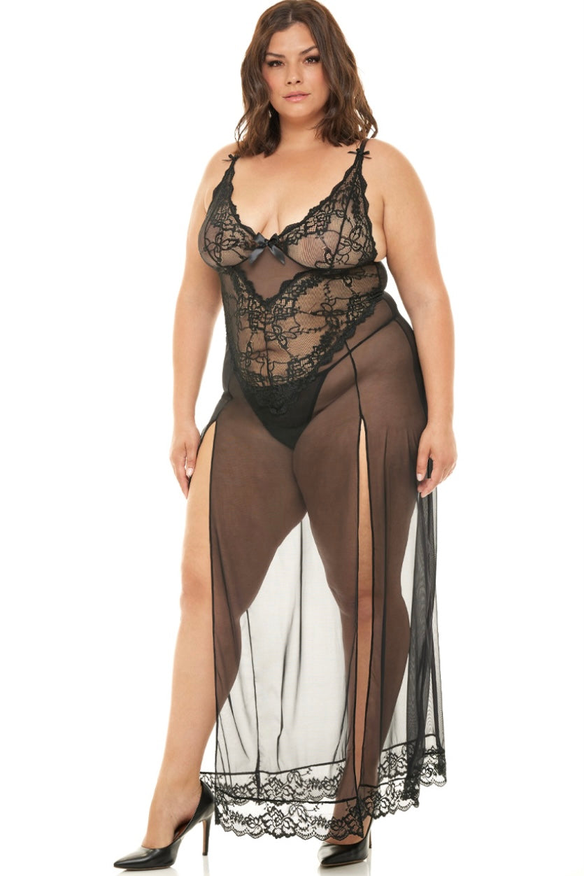 Soft cup gown  black - Curvynlingerie Plus Size 