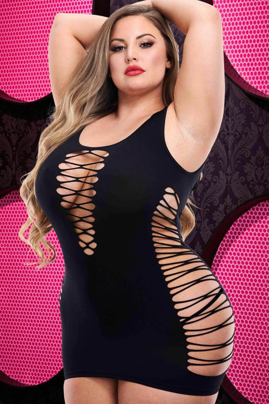 Criss cross Mini dress black - Curvynlingerie Plus Size 