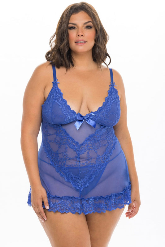 Valentine babydoll blue - Curvynlingerie Plus Size 