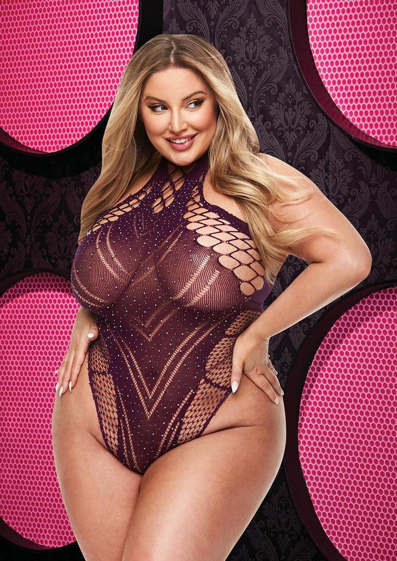 Bling bling fishnet bodysuit - Curvynlingerie Plus Size 