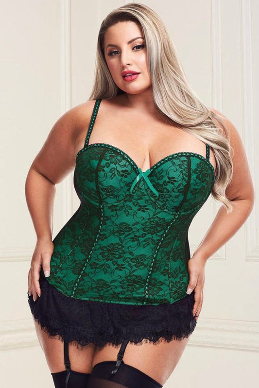 Plus size Victorian lace Bustier green- Curvynlingerie Plus Size 