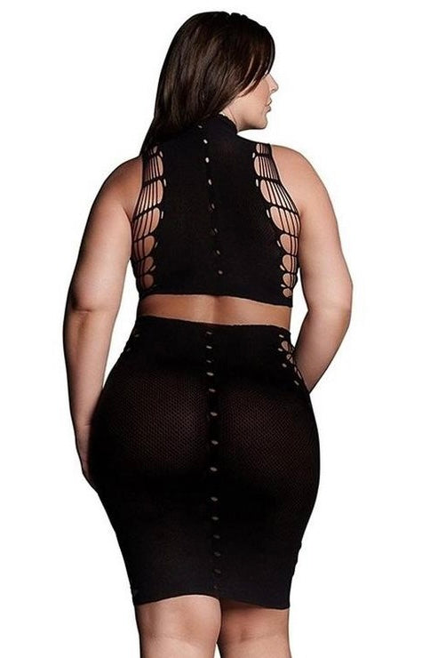 Two Piece with Turtleneck, Crop Top and Skirt - Curvynlingerie Plus Size 