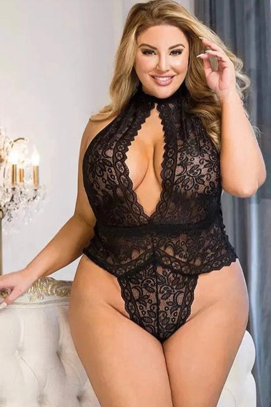 Soft lace collared teddy Alisson - Curvynlingerie Plus Size 