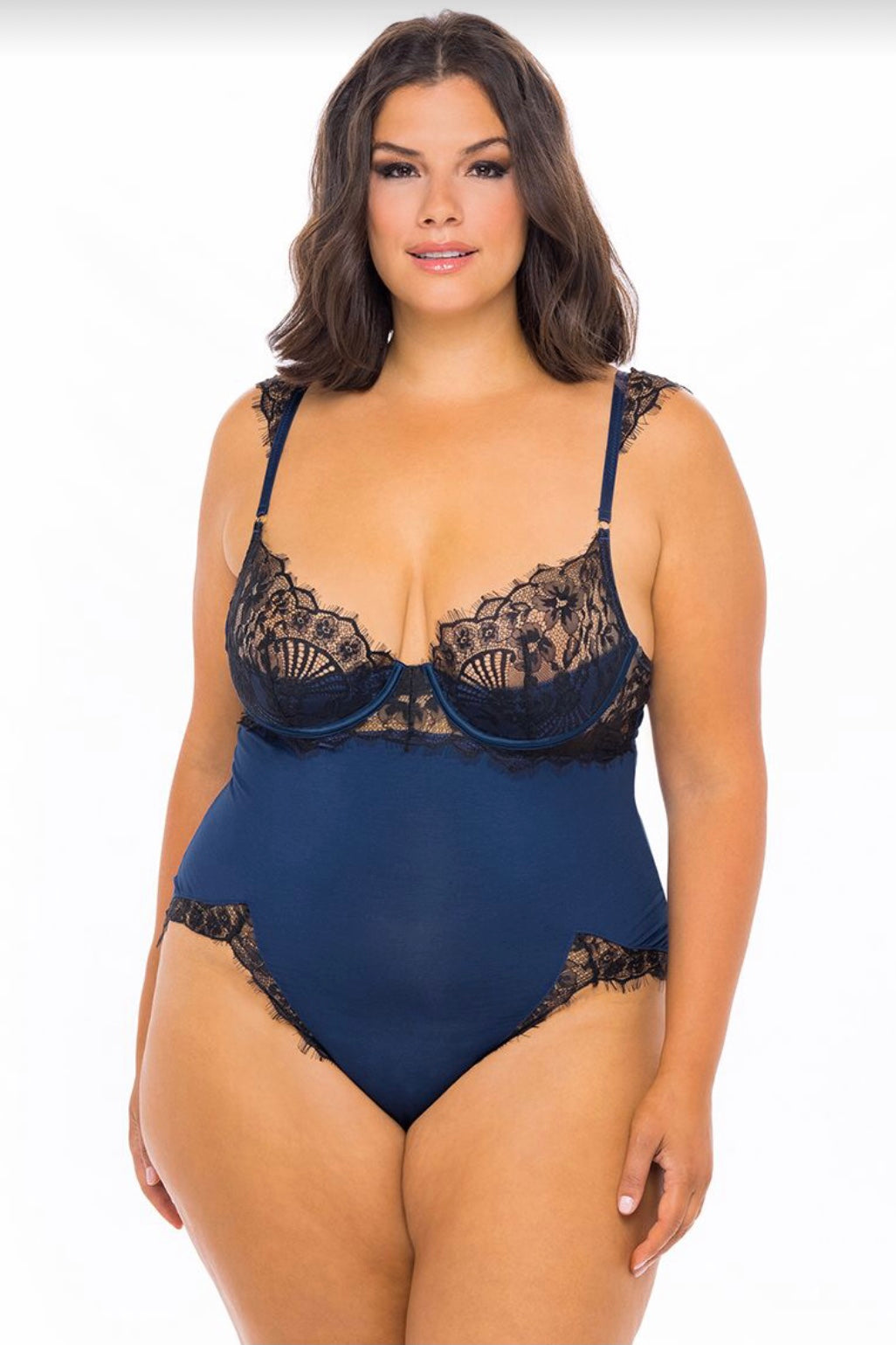 Nicole teddy blue -black - Curvynlingerie Plus Size 