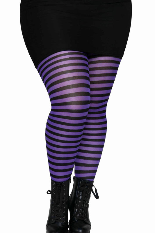 Striped tights black/purple - Curvynlingerie Plus Size 