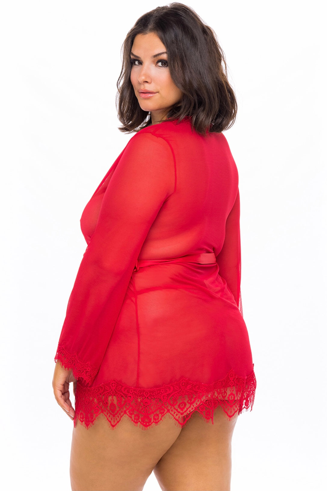 Eyelash robe red Provence - Curvynlingerie Plus Size 