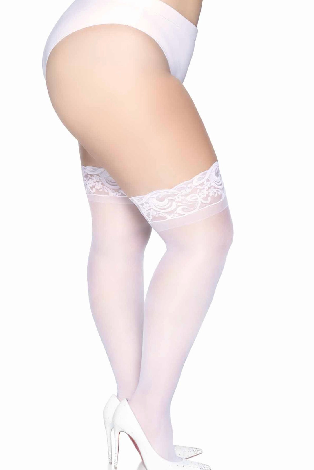 Stay Up Lycra Sheer Thigh High White - Curvynlingerie Plus Size 