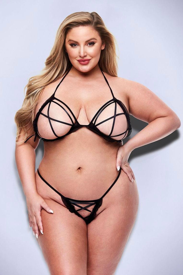 2 Pc peek a boo and g-string - Curvynlingerie Plus Size