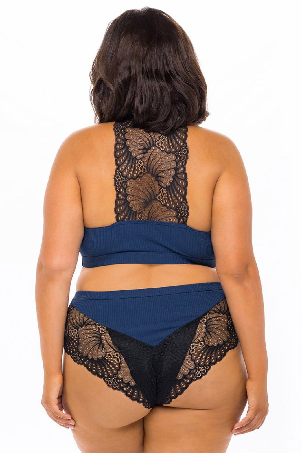 Bralette and boy short blue-black - Curvynlingerie Plus Size 