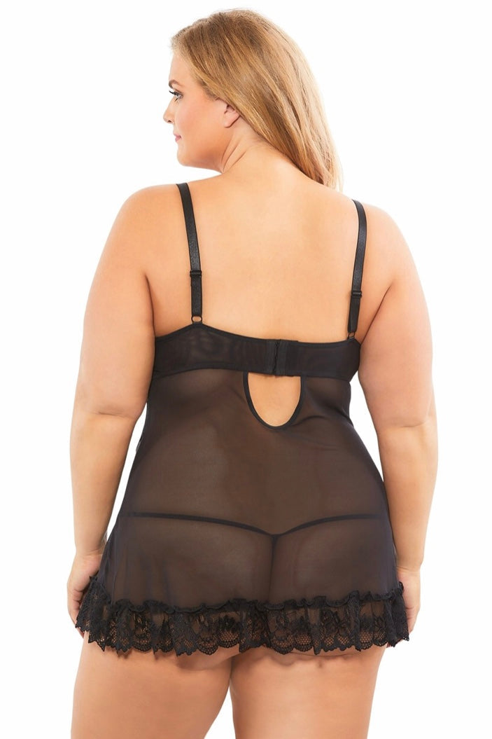 Valentine babydoll black - plus size babydoll - Curvynlingerie Plus Size 