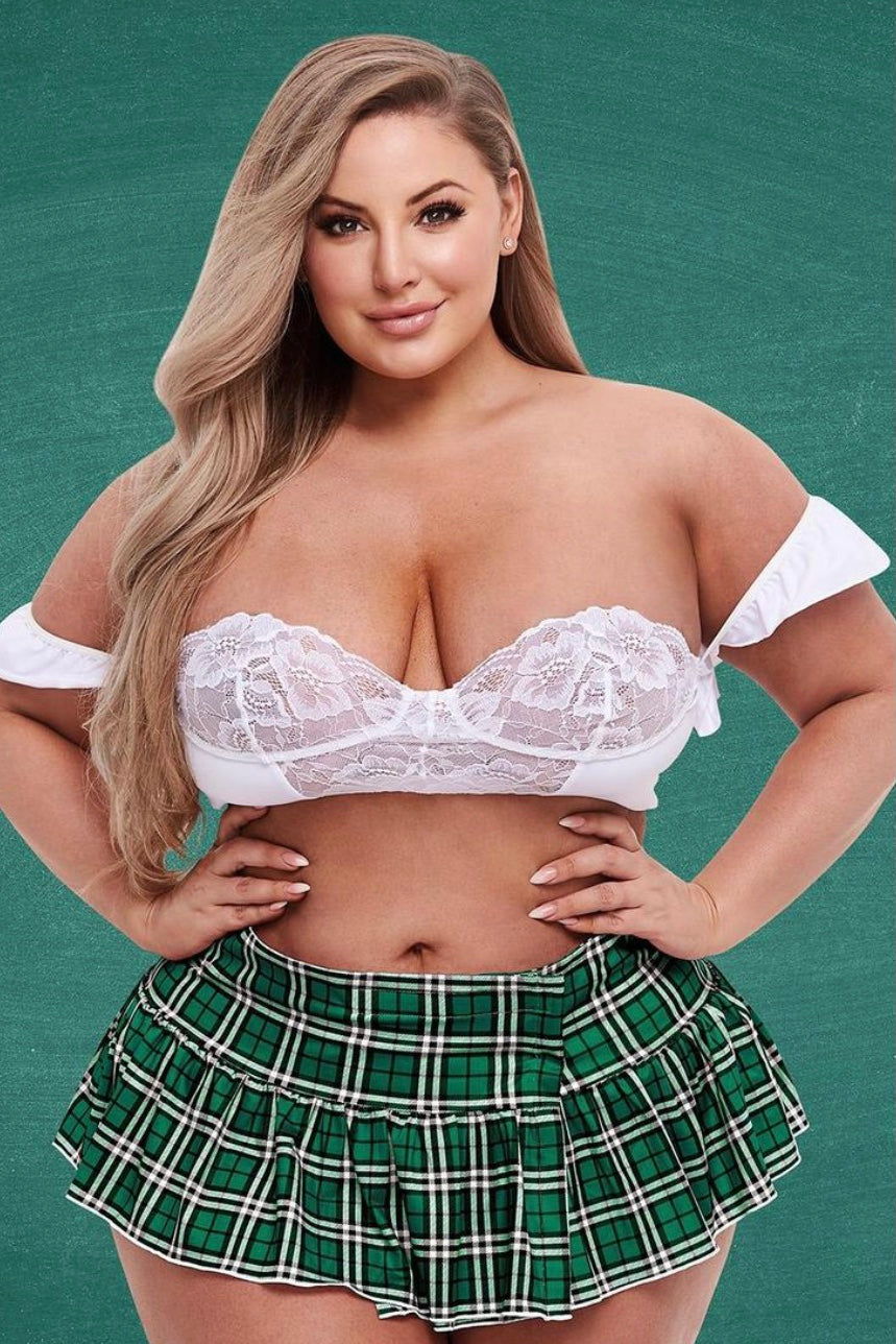 School girl bustier and skirt set - Curvynlingerie Plus Size 