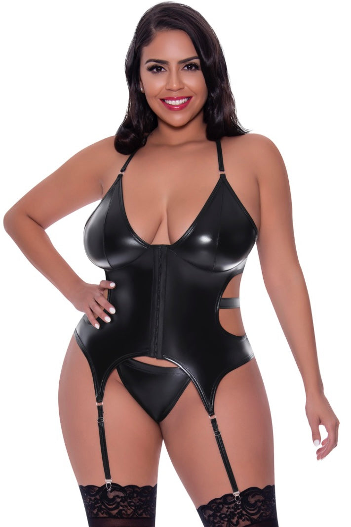 Plus size Basque & Cheeky Panty Black-Curvynlingerie Plus Size.com