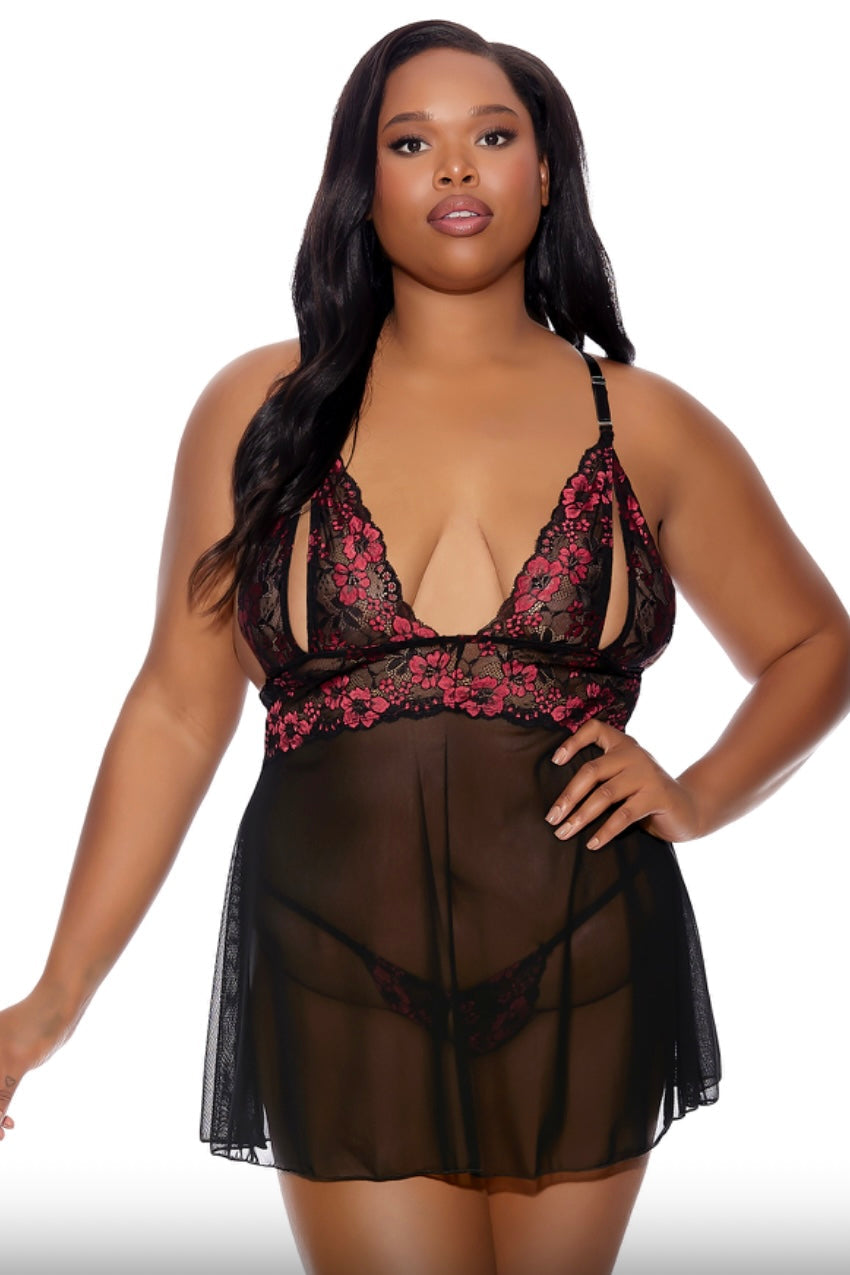 Plus size Split Cup Babydoll & G-String Panty