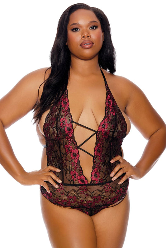 Plus size Strappy Plunging Teddy